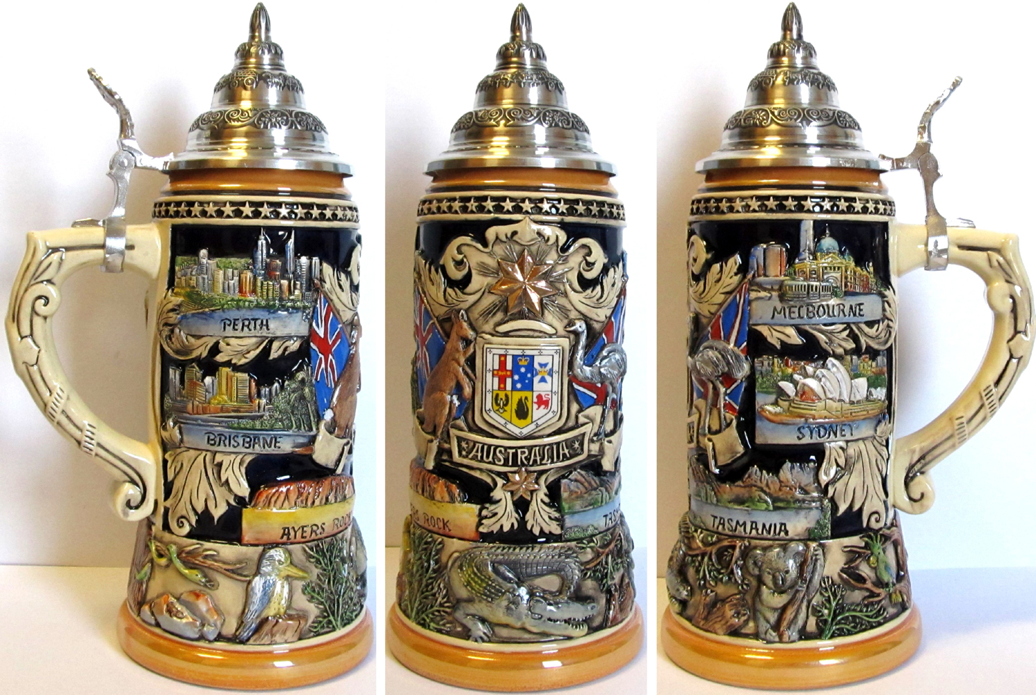 Australia German Beer Stein with Pewter Lid 1 liter The Cottage Shop