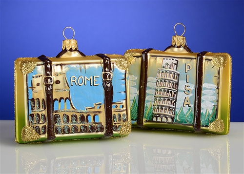 Rome Italy Suitcase Polish Glass Christmas Ornament, Each. The Other products by Polish Ornaments - Rome Italy Suitcase Polish Glass Christmas Ornament, Each. The