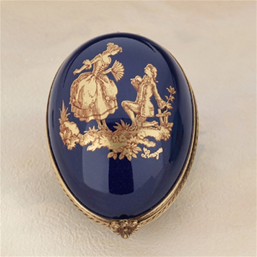 Limoges Cobalt Blue Egg with Gold Couple Box The Cottage Shop
