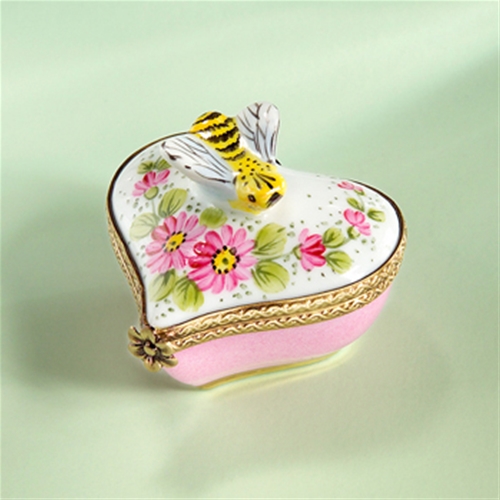 Limoges Bee on Heart with Pink Flowers Box The Cottage Shop
