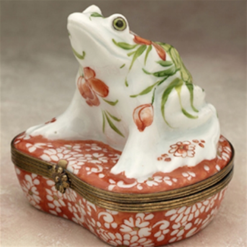 Limoges Frog on Red Floral Base Box The Cottage Shop