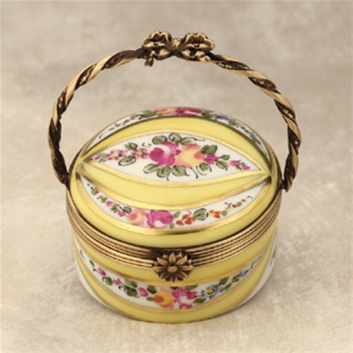 Limoges Yellow and Pink Roses Round Basket Box The Cottage Shop