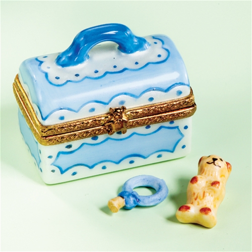Limoges Blue Baby Vanity Box with Pacifier and Teddy Bear The Cottage Shop