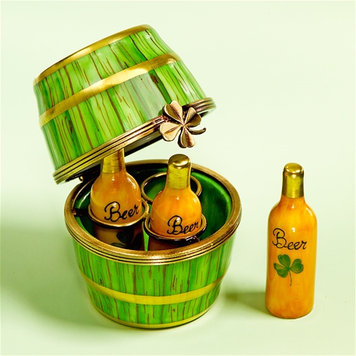 Limoges Green Barrel with Irish Beer Bottles The Cottage Shop
