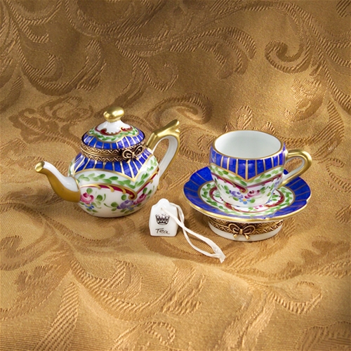 Limoges Blue Sevres Teapot and Cup and Saucer Box The Cottage Shop