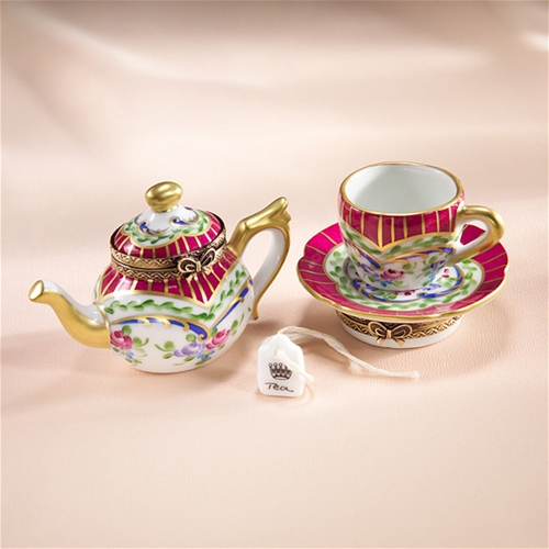 Limoges Burgundy Sevres Teapot and Cup Saucer Boxes The Cottage Shop