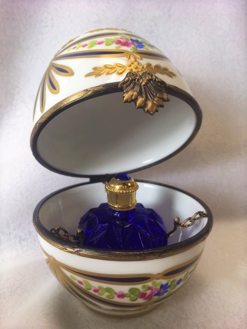 Limoges Faberge Style Egg with Gold Leaf Decor and Perfume Bottle Box ...