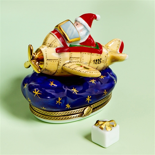 Limoges Santa on Airplane Box with Gift The Cottage Shop