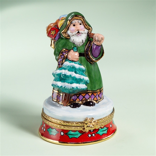 Limoges Traditional Santa in Green Coat Box The Cottage Shop