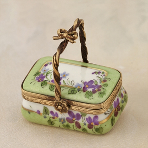 Limoges Violets Green Basket Box The Cottage Shop