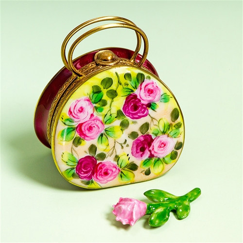 Limoges Romatic Roses Purse Box with Rose The Cottage Shop