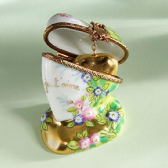 Picture of Limoges " Je T 'aime" Gold Heart on Heart with Stand Box 