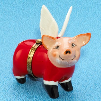 Picture of Limoges Santa Pig with Wings Box