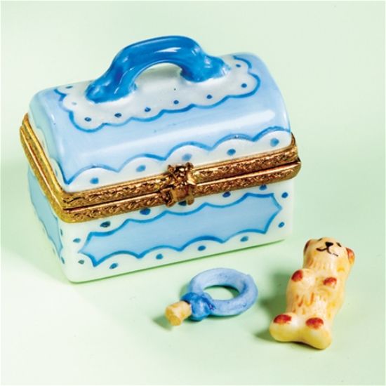 Picture of Limoges Blue Baby Vanity Box with Pacifier and Teddy Bear