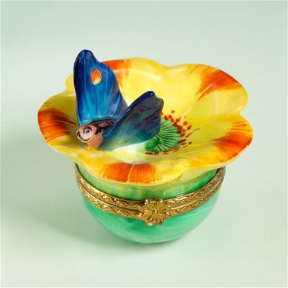 Picture of Limoges Blue Butterfly on Yellow Flower Box