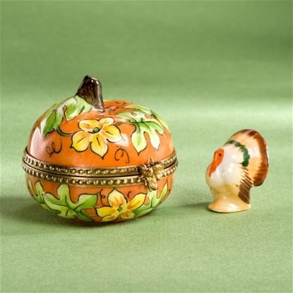 Picture of Limoges Fall Leaves Pumpkin Box with Turkey