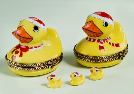 Picture of Limoges  Mr and Mrs Santa Ducks Boxes with Babies 