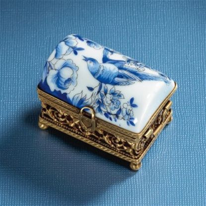 Picture of Limoges Oriental Bird Blue Chest with Brass Box