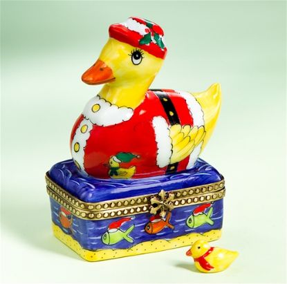 Picture of Limoges Santa Duck on Lake Box  with Baby Duck
