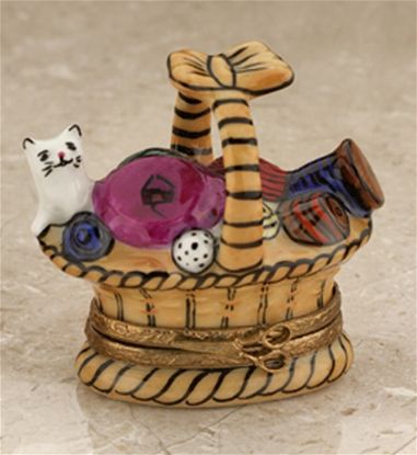 Picture of Limoges Cat in Basket of Wool Box