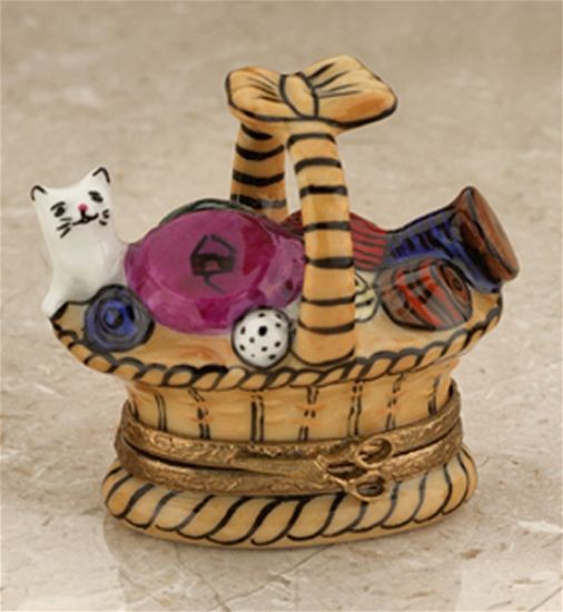 Picture of Limoges Cat in Basket of Wool Box