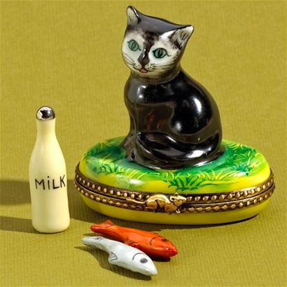 Picture of Limoges Black Cat Box with Fish and Milk