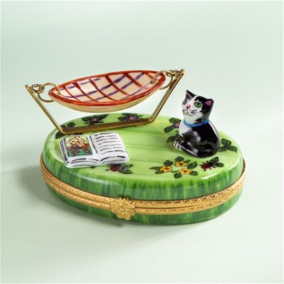 Picture of Limoges Black Cat with Hammock and Book Box