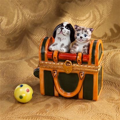 Picture of Limoges Cat and Dog in Carrying Case Box