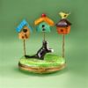 Picture of Limoges Black Cat with Birdhouses Box
