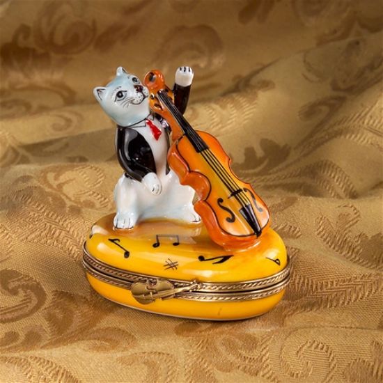 Picture of Limoges Cat Playing  Bass Concert  Box