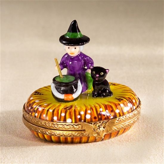 Picture of Limoges Halloween Witch with Little Black Cat Box