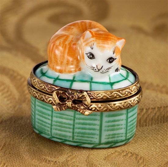 Picture of Limoges Mini Orange Cat on Green Base Box