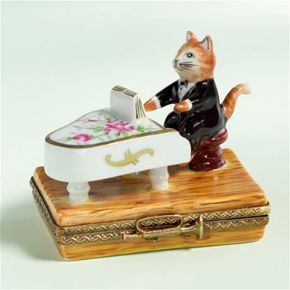 Picture of Limoges Orange Cat Playing Piano Box 