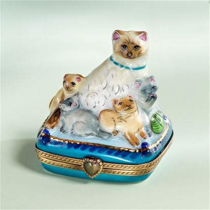 Picture of Limoges Siamese Cat Mother and Babies Box