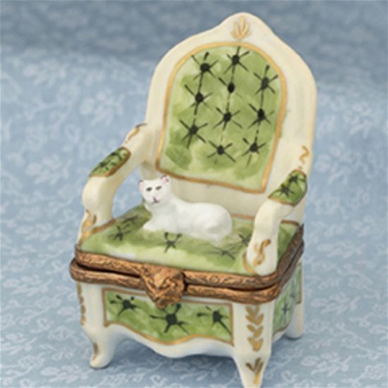 Picture of Limoges White Cat on Green Chair