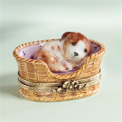 Picture of Limoges Brown Puppy in Basket Box 