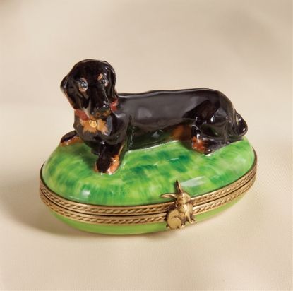 Picture of Limoges Black Dachshund on Grass Box
