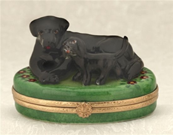 Picture of Limoges Black Lab Mother and Puppy Box