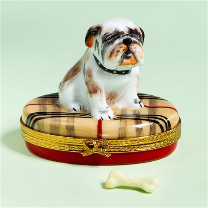 Picture of Limoges Bulldog Dog with Bone Dog