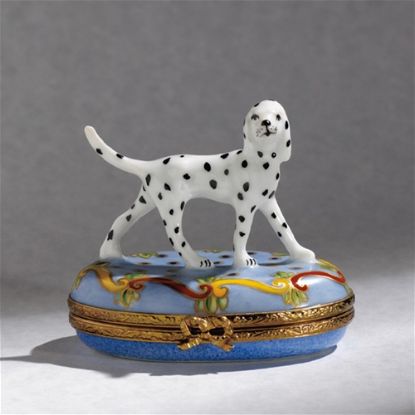 Picture of Limoges Dalmation Dog on Blue Base Box