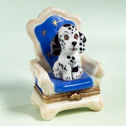 Picture of Limoges Pound Puppy Dog on Blue Chair Box