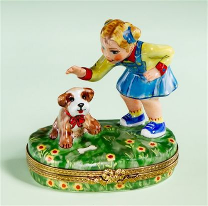 Picture of Limoges Little Girl with Dog Box
