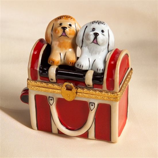 Picture of Limoges Two Dogs in Carrying Case Box