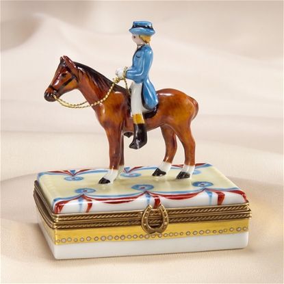 Picture of Limoges Blue Jockey on Brown Horse Box