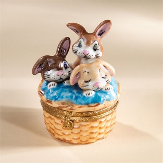 Picture of Limoges 3 Rabbits in Basket Box