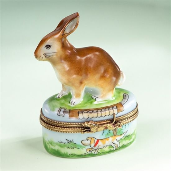 Picture of Limoges Brown Rabbit with Dog Box 