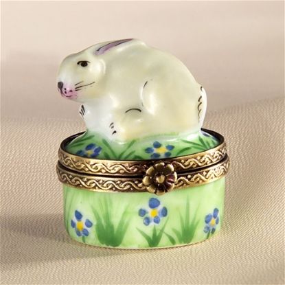 Picture of Limoges Mini White Rabbit on Grass Box