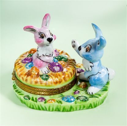 Picture of Limoges Two Baby Rabbits with Eggs Box