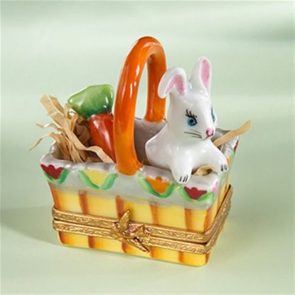Picture of Limoges White Rabbit in Basket with Carrot Box