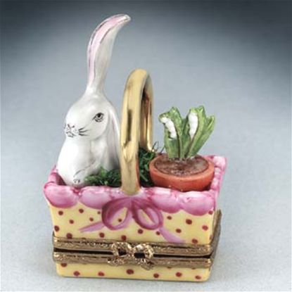 Picture of Limoges White Rabbit in Basket with Lily of the Valley Box